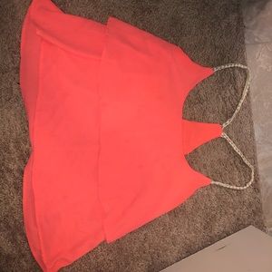 Neon Pink Tank Top White Pattern Strap